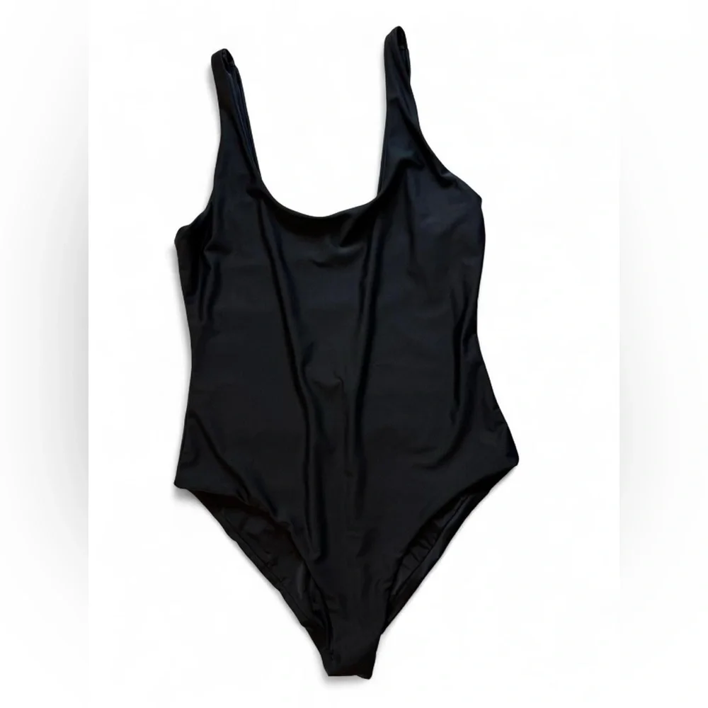 Onia Black Solid Square Neck One-Piece Swimsuit Women's Size Large (estimated)